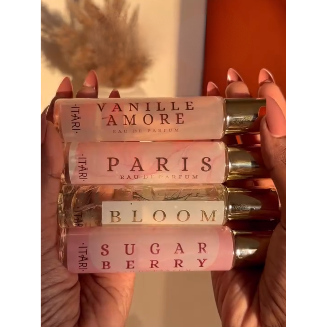 Itari Perfume Gift Set for Women | Eau De Parfum | Long Lasting EDP Fragrance Combo Set Gift Pack Sugar Berry(Fruity), Bloom (Floral), Sweet(Paris), Vanille Amore (Vanilla) (4x16ml)