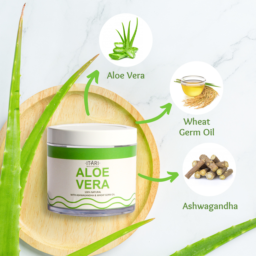 ALOE VERA | Perfect For All Skin & Hair Types | Suitable for DIY Beauty Recipes | 99% Pure w/ Ashwagandha  & Wheat Germ Oil
