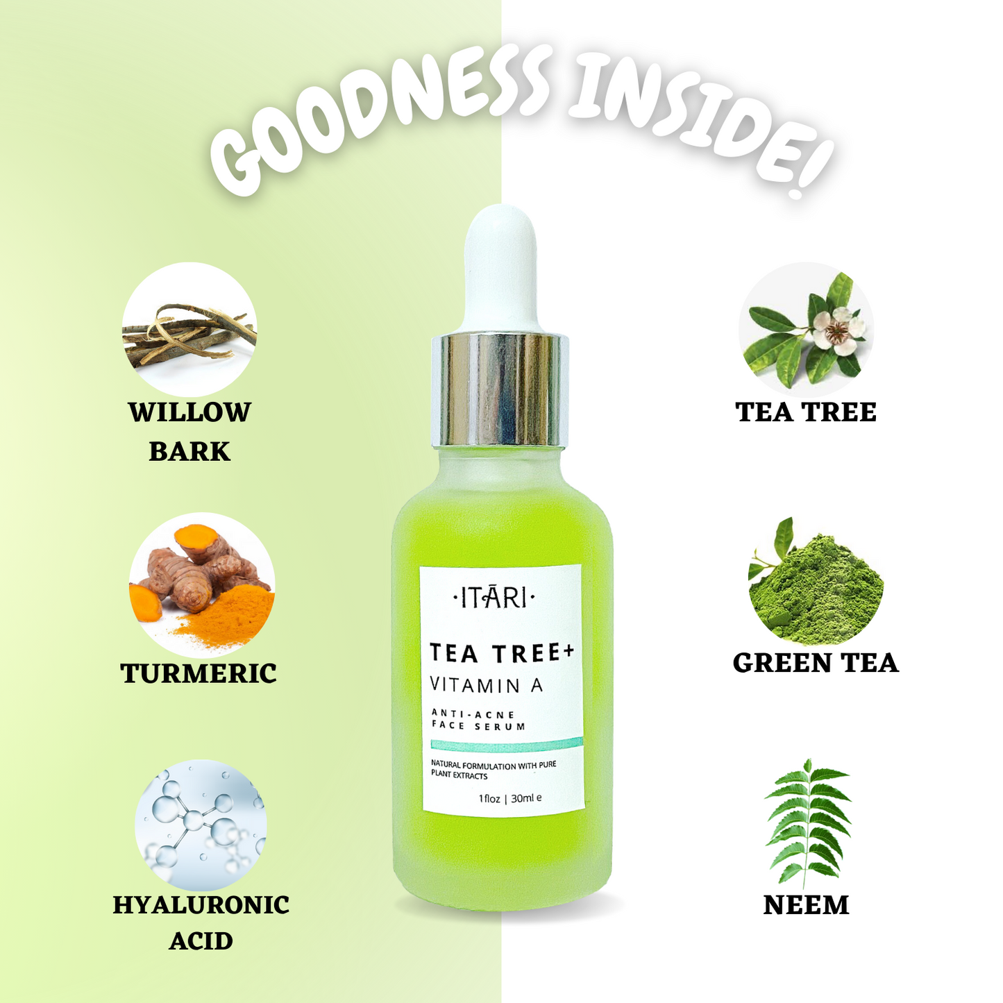 Tea Tree + Vitamin A Anti Acne Serum W/ Green Tea and Neem Extracts