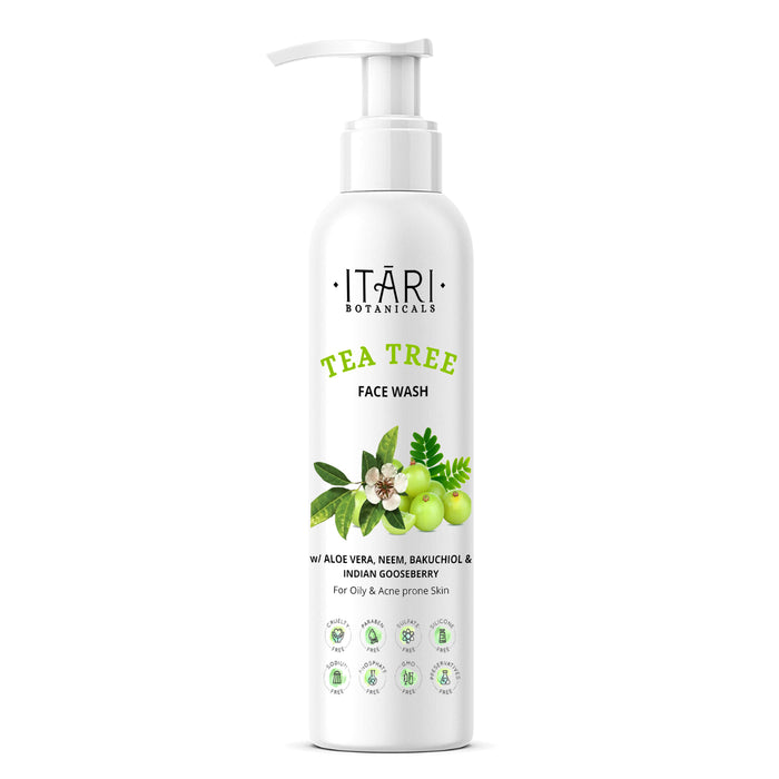 Tea Tree Face Wash - For Acne Prone & Oily Skin w/ Aloe Vera, Neem, Amla & Witch Hazel