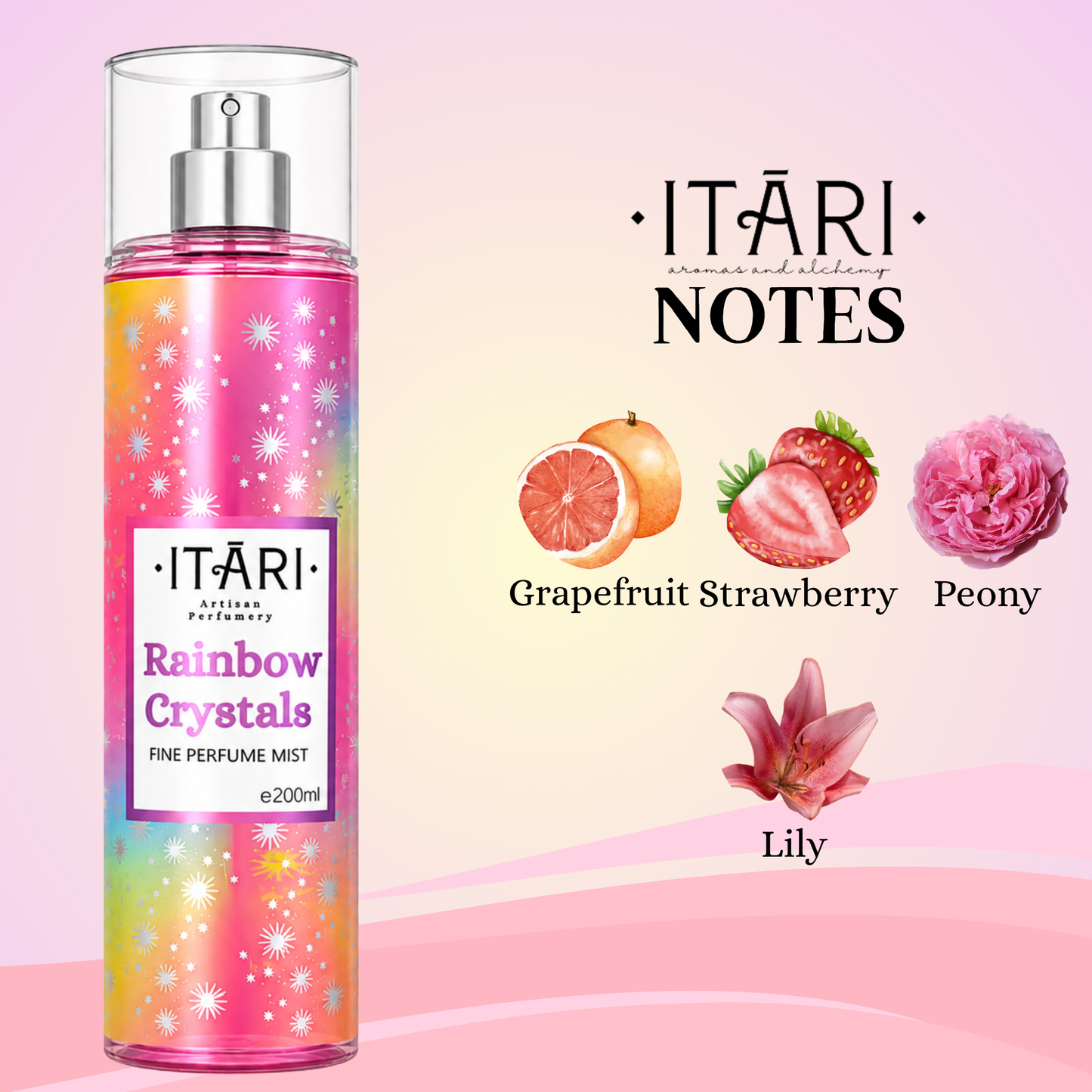 Rainbow Crystal Body Perfume Mist With Notes of Grapefruit, Strawberry & Peony 150ML