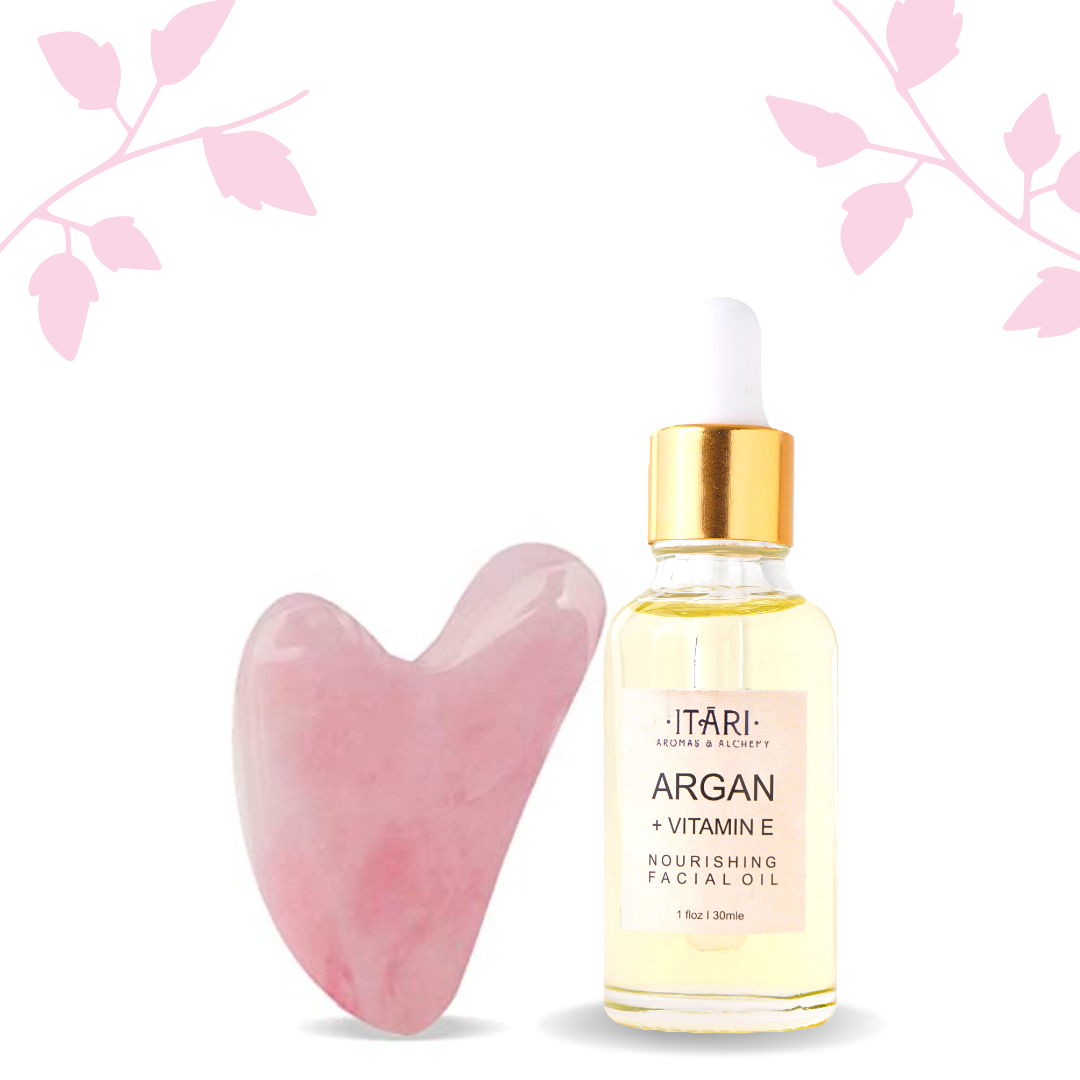 Argan + Vitamin E Facial Oil 25% (10ml) & Quartz Gua Sha ||| COMBO ||| With Certificate