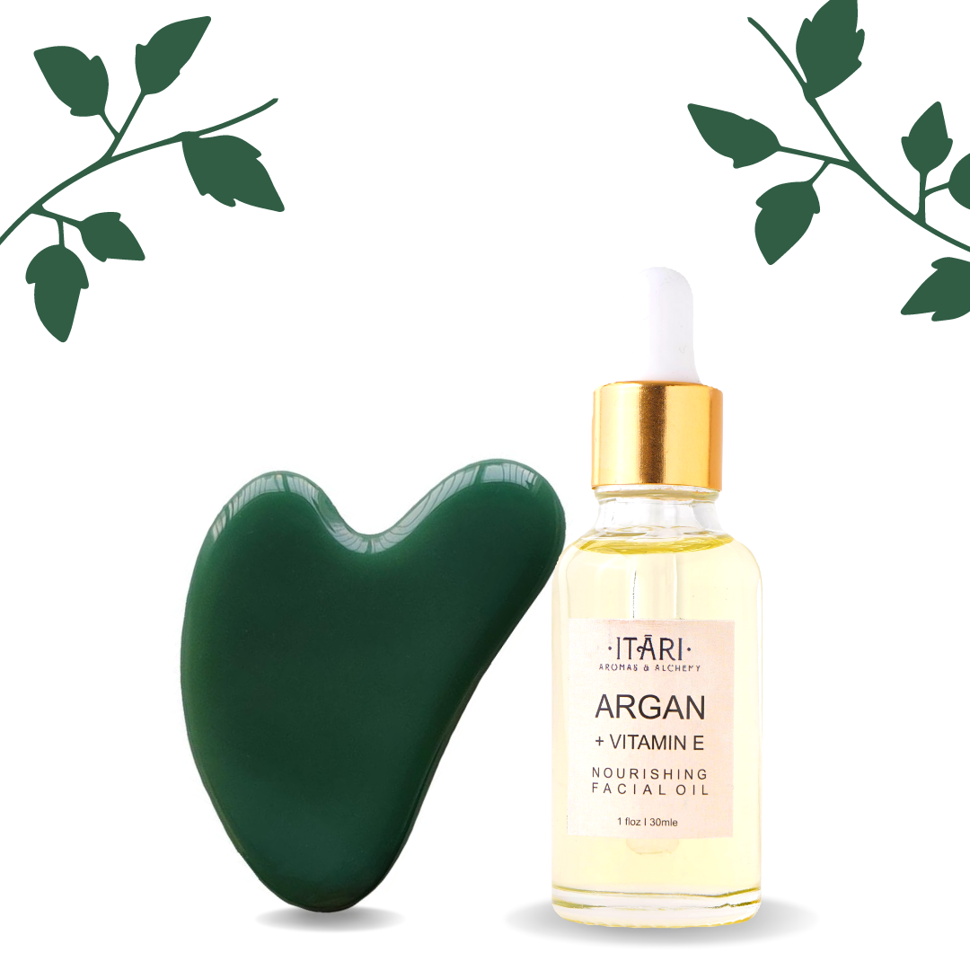 Argan + Vitamin E Facial Oil 25% (10ml) & Quartz Gua Sha ||| COMBO ||| With Certificate