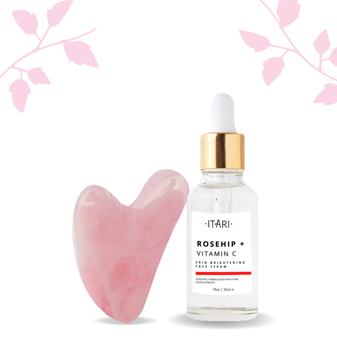 Rosehip + Vitamin C (20%) Brightening Facial Serum (10ml) & Quartz Gua Sha ||| COMBO ||| With Certificate