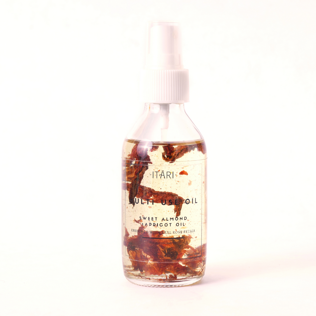 Sweet Almond +Apricot Multi Use Body Oil Enriched with Real Rose Petals | 150ml | 100% Natural No Harmful Chemicals No Fragrances