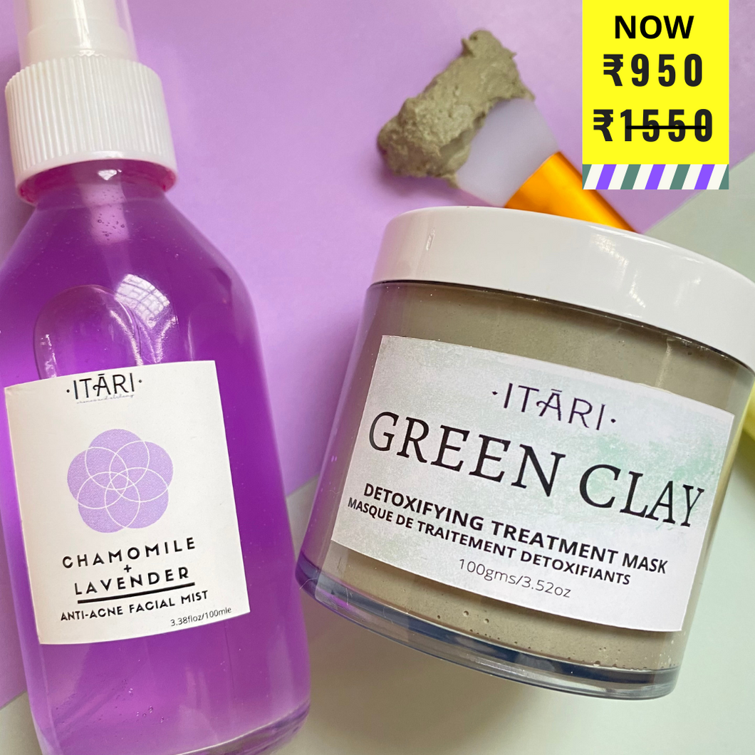 Australian Green Clay Detoxifying Treatment Mask (200gms) + Lavender & Chamomile Anti-Acne Face Mist